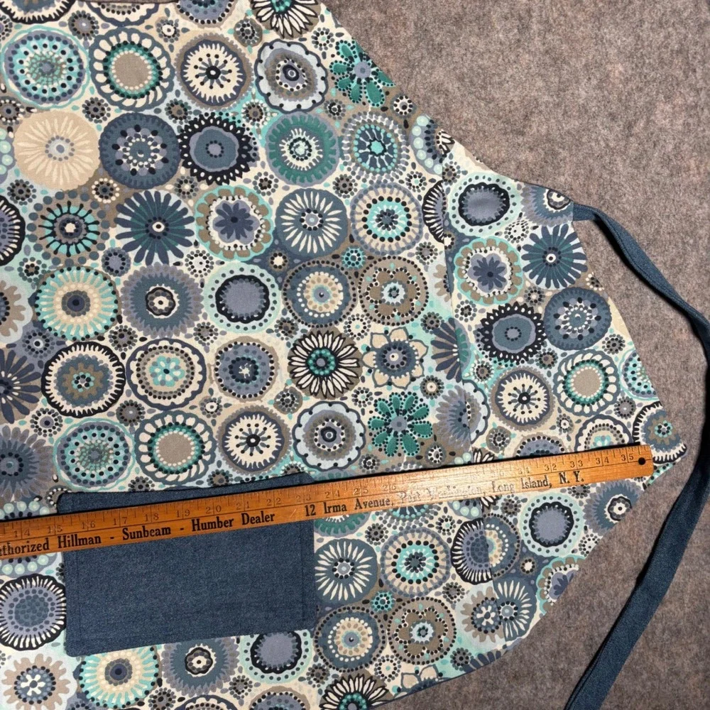 Reversible Denim Apron Unisex One Size Blue‎ Teal Floral Pattern Pocket Workwear